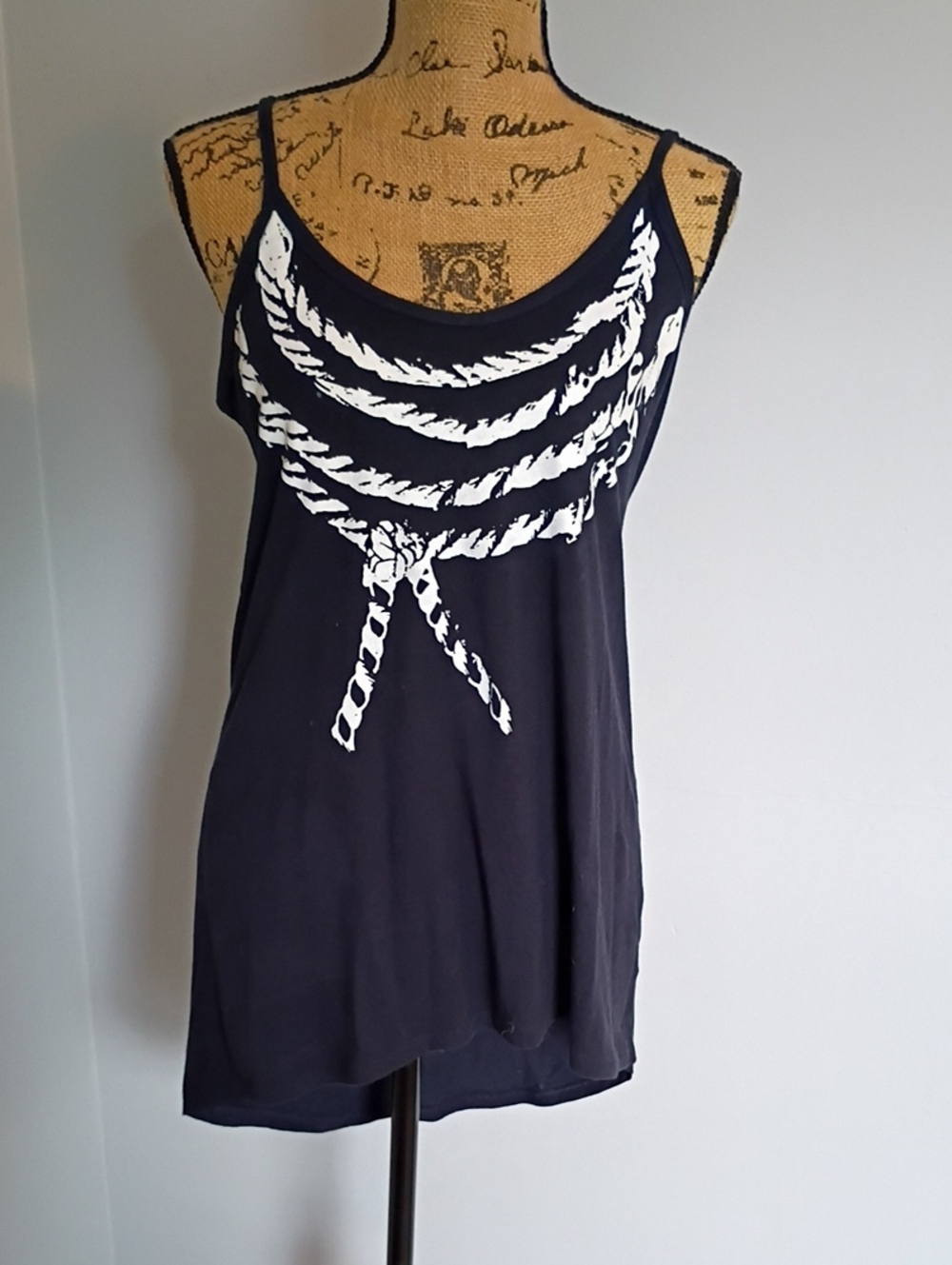 CAbi Navy Tank Top with White Rope Graphic